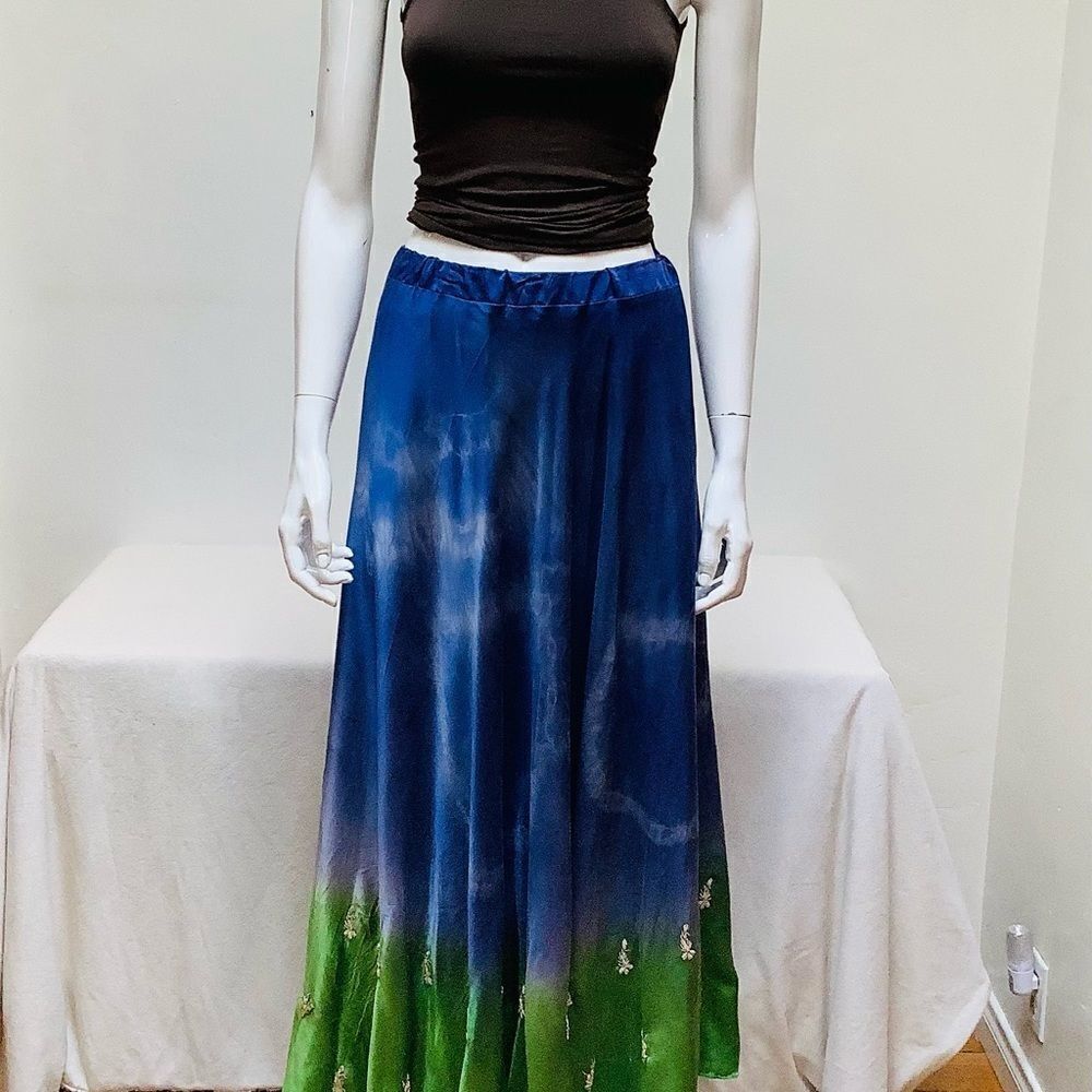HEIDI ABRA SKIRT SILK  HANDMADE EMBROIDERED DYDE SKIRT, FULL LENGTH